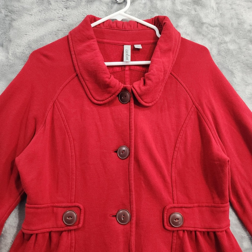 Caslon Jacket Womens M Red Cotton Knit 3/4 Sleeve Peplum‎ Peacoat Preppy Casual - Picture 3 of 11